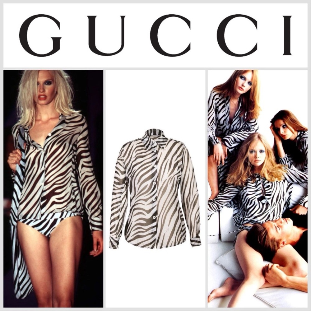 TOM FORD For GUCCI S/S 1996 Zebra Blouse Top Size Small S VINTAGE RARE